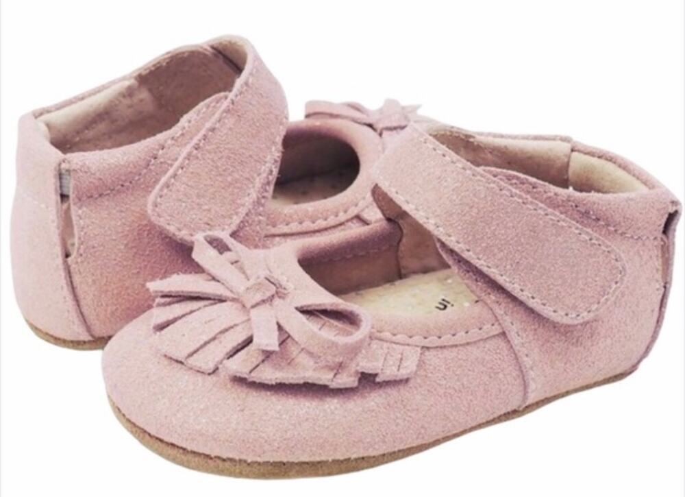 Livie & Luca 'Willow' Fringe Moccasin Mary Jane Suede Pink Shoe 6-12 MTH